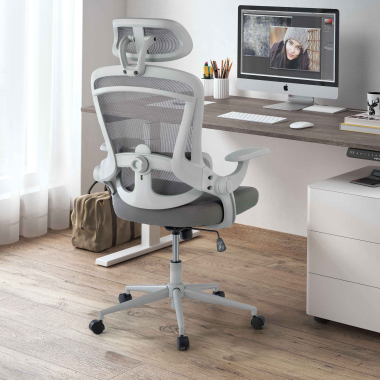 silla ergonomica blanco gris optima malla brazos abatibles doble soporte lumbar reposacabezas 2