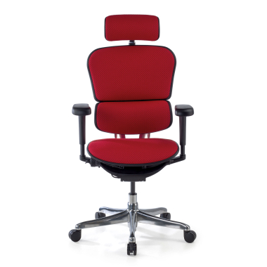 silla ergonomica rojo estructura negra todo tapizado tela brazos moviles reposacabezas 3