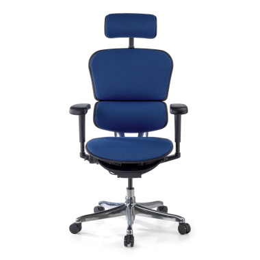 silla ergonomica azul estructura negra todo tapizado tela brazos moviles reposacabezas 3