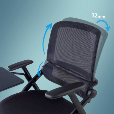 silla con pala negro con pala de escritura ruedas malla brazos moviles 3