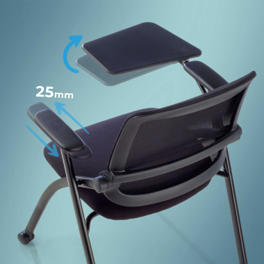 silla con pala negro con pala de escritura ruedas malla brazos moviles 4