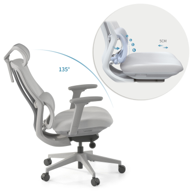 silla ergonomica blanco gris aeroflow estructura blanca malla brazos regulables 3d doble soporte lumbar reposacabezas 4