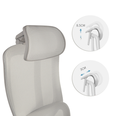 silla ergonomica blanco gris aeroflow estructura blanca malla brazos regulables 3d doble soporte lumbar reposacabezas 6