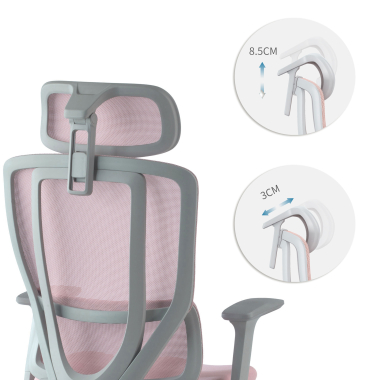 silla ergonomica blanco rosa aeroflow estructura blanca malla brazos regulables 3d doble soporte lumbar reposacabezas 6