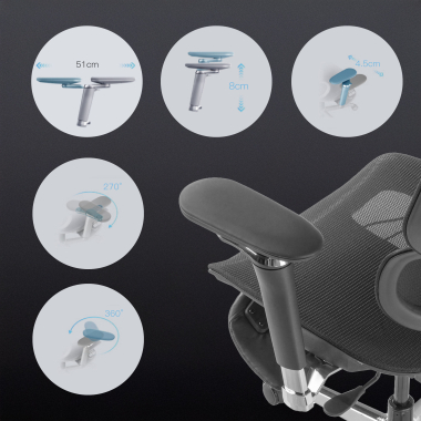 silla ergonomica negro erghos x2 malla brazos regulables 5d doble soporte lumbar reposacabezas reposapies extensible 4