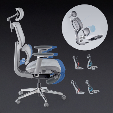 silla ergonomica gris erghos x2 malla brazos regulables 5d doble soporte lumbar reposacabezas reposapies extensible 3