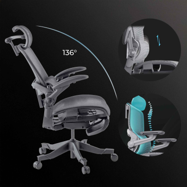 silla ergonomica negro erghos x1 malla brazos regulables 3d doble soporte lumbar reposacabezas 4