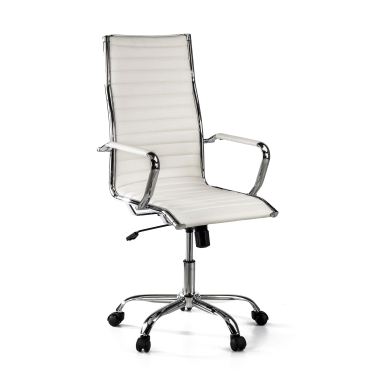 silla de oficina blanco respaldo alto piel sintetica brazos fijos 1