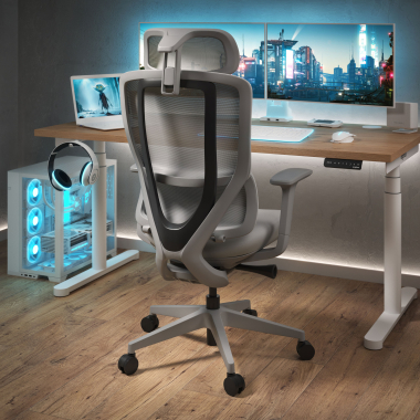 silla ergonomica blanco gris aeroflow estructura blanca malla brazos regulables 3d doble soporte lumbar reposacabezas 2