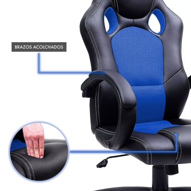 silla gaming azul racer piel sintetica brazos fijos 7