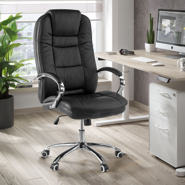 sillon de oficina negro adana piel sintetica brazos tapizados 2