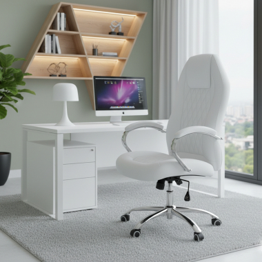 sillon de oficina blanco pioneer piel sintetica brazos tapizados 2