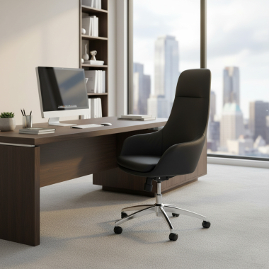 sillon de oficina negro luxus piel sintetica brazos tapizados 2