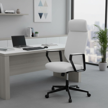 sillon de oficina blanco saranto piel sintetica brazos fijos 2