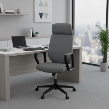 sillon de oficina gris saranto piel sintetica brazos fijos 2