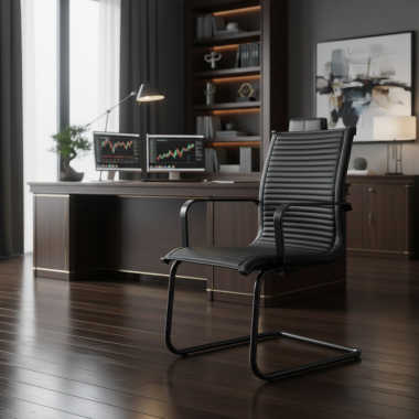 silla confidente negro estructura negra ecopiel piel sintetica brazos fijos 2