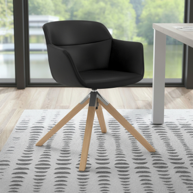 silla nordica negro giratoria madera piel sintetica brazos tapizados 2