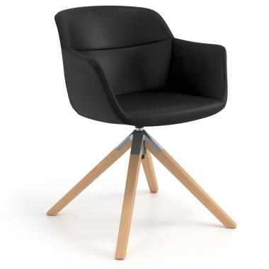 silla nordica negro giratoria madera piel sintetica brazos tapizados 1