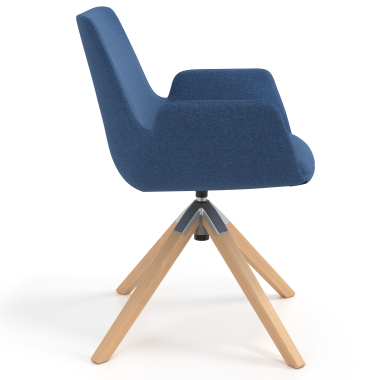 silla nordica azul giratoria madera tela brazos tapizados 3