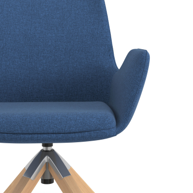 silla nordica azul giratoria madera tela brazos tapizados 5