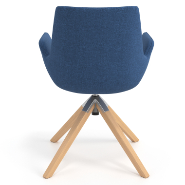 silla nordica azul giratoria madera tela brazos tapizados 6