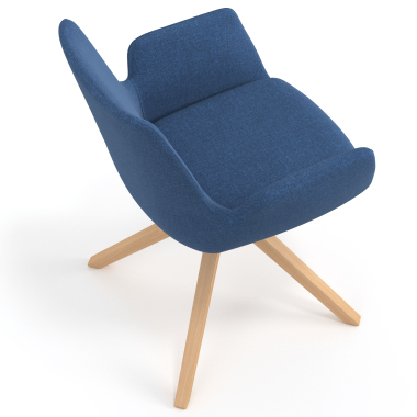 silla nordica azul giratoria madera tela brazos tapizados 7