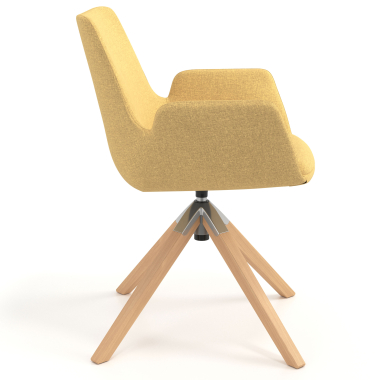 silla nordica amarillo giratoria madera tela brazos tapizados 3