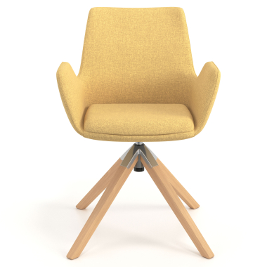 silla nordica amarillo giratoria madera tela brazos tapizados 4