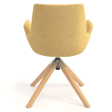 silla nordica amarillo giratoria madera tela brazos tapizados 6