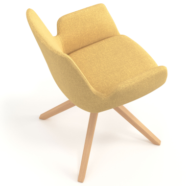 silla nordica amarillo giratoria madera tela brazos tapizados 7
