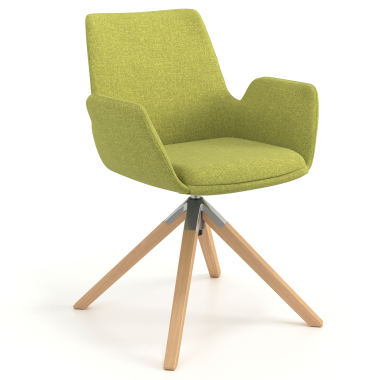 silla nordica verde giratoria madera tela brazos tapizados 1