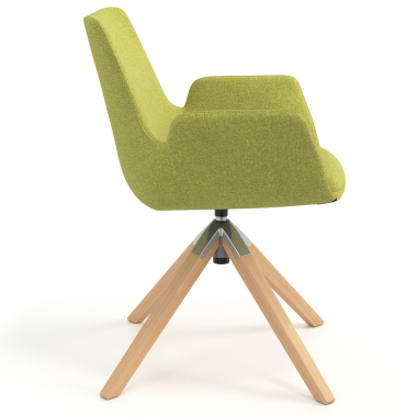 silla nordica verde giratoria madera tela brazos tapizados 3