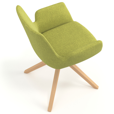silla nordica verde giratoria madera tela brazos tapizados 7