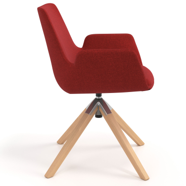 silla nordica rojo giratoria madera tela brazos tapizados 3