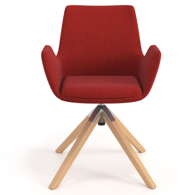 silla nordica rojo giratoria madera tela brazos tapizados 4