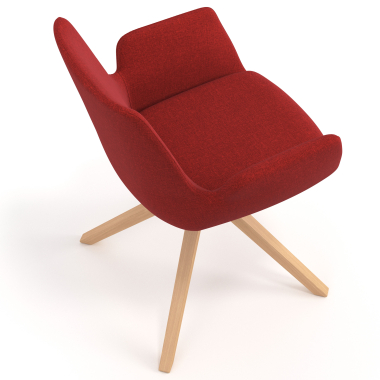 silla nordica rojo giratoria madera tela brazos tapizados 7