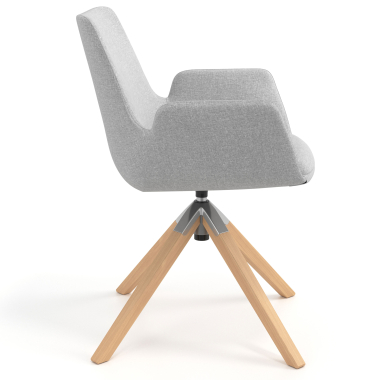 silla nordica gris giratoria madera tela brazos tapizados 3