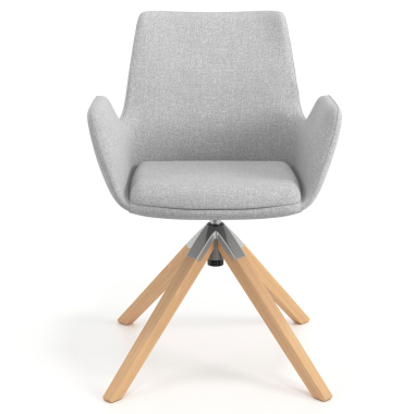 silla nordica gris giratoria madera tela brazos tapizados 4