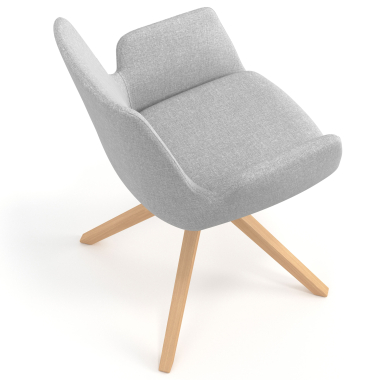 silla nordica gris giratoria madera tela brazos tapizados 7
