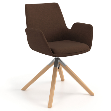 silla nordica marron giratoria madera tela brazos tapizados 1