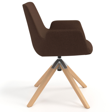 silla nordica marron giratoria madera tela brazos tapizados 3