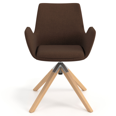 silla nordica marron giratoria madera tela brazos tapizados 4