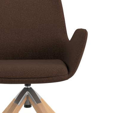 silla nordica marron giratoria madera tela brazos tapizados 5