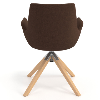 silla nordica marron giratoria madera tela brazos tapizados 6