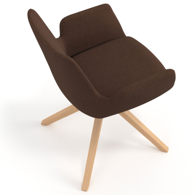 silla nordica marron giratoria madera tela brazos tapizados 7