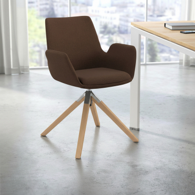 silla nordica marron giratoria madera tela brazos tapizados 2