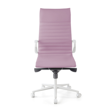 sillon de direccion blanco rosa respaldo alto estructura blanca piel sintetica brazos fijos 3