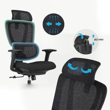 silla ergonomica negro essenza malla brazos regulables 3d doble soporte lumbar reposacabezas 8