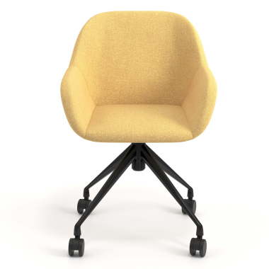 silla de reuniones negro amarillo giratoria con ruedas tela brazos tapizados 4