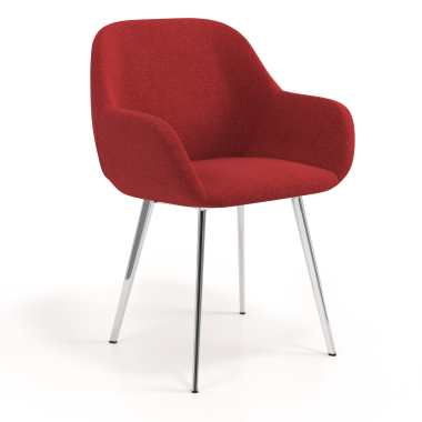silla de visita cromado rojo 4 patas tela brazos tapizados 1